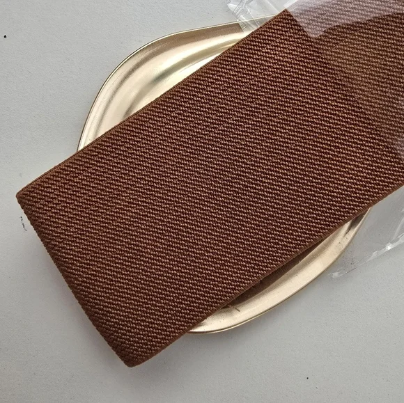 NEW Brown Stone Paved Abstract Golden Oval Buckle Elastic Belt - Picture 8 of 9